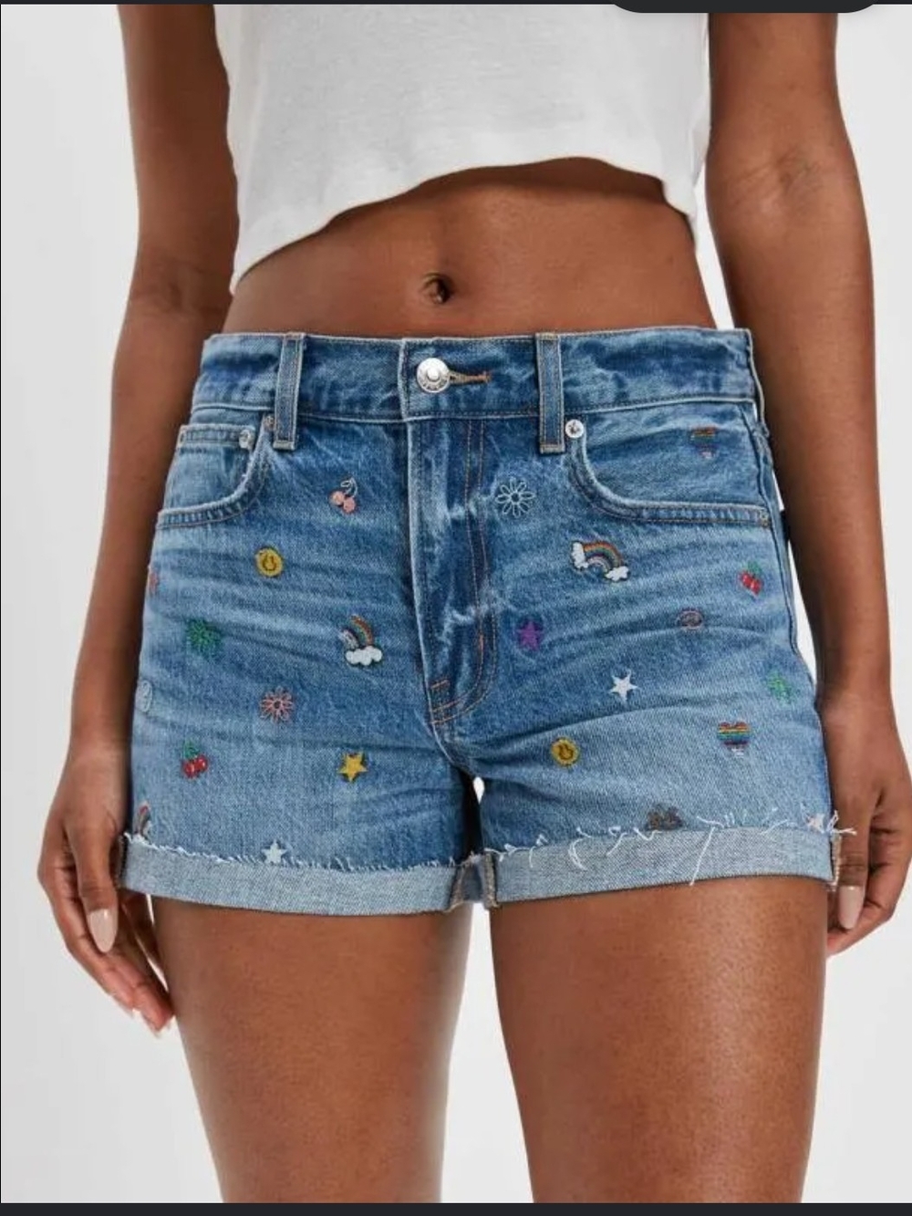 American Eagle Outfitters Embroidered Blue Denim Jean Shorts